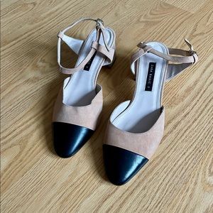 Zara close-toe black and beige block heel